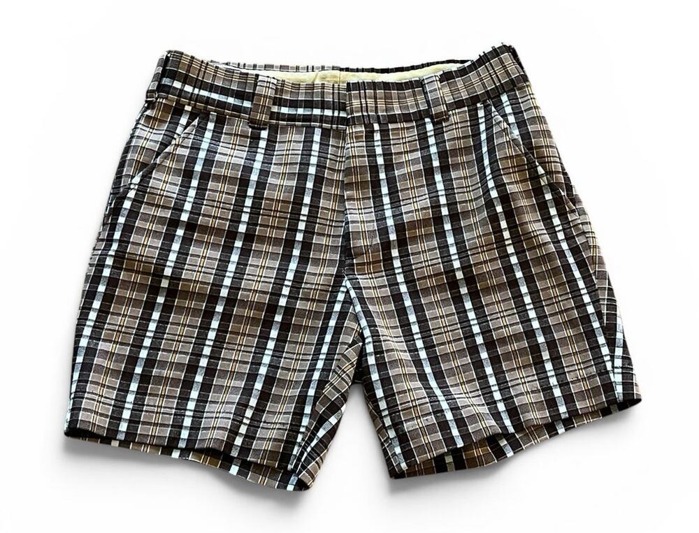 Vintage 70s Wrangler Brown Plaid Polyester Shorts 32” Waist